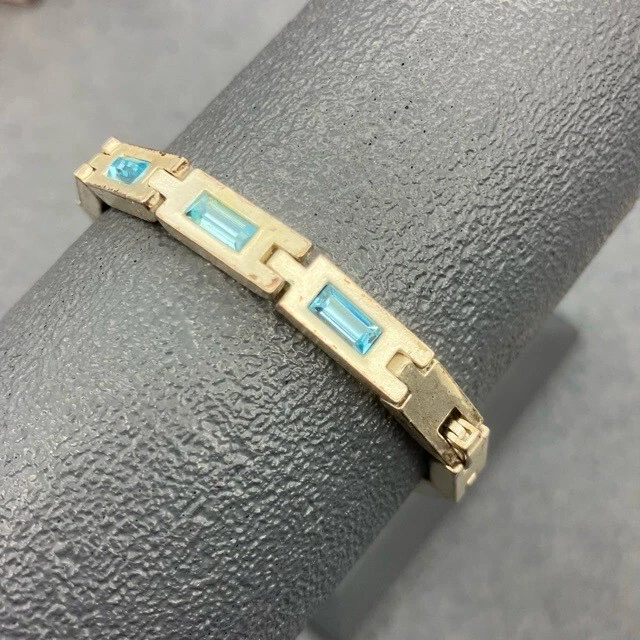 Браслет Dyrberg/Kern как есть серебристый прямоугольный синий со стразами застежка ретро - Изображение 3 из 4