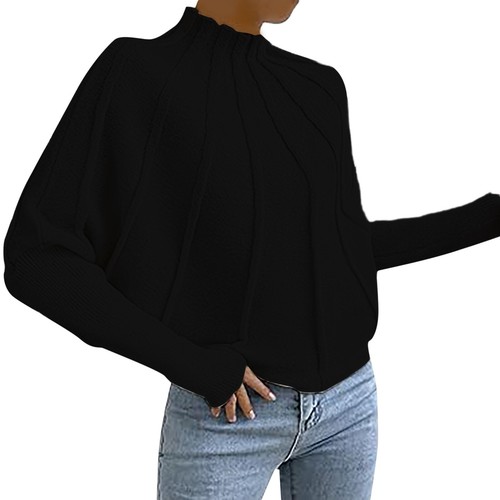 Women’s Half Turtleneck Long Sleeve Fall Oversized Mock Neck A Shaped Woven - Picture 3 of 8