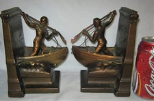 ANTIQUE MARITIME SEA FISHERMAN ARMOR BRONZE CLAD WHALE BOAT HARPOON BOOKENDS USA