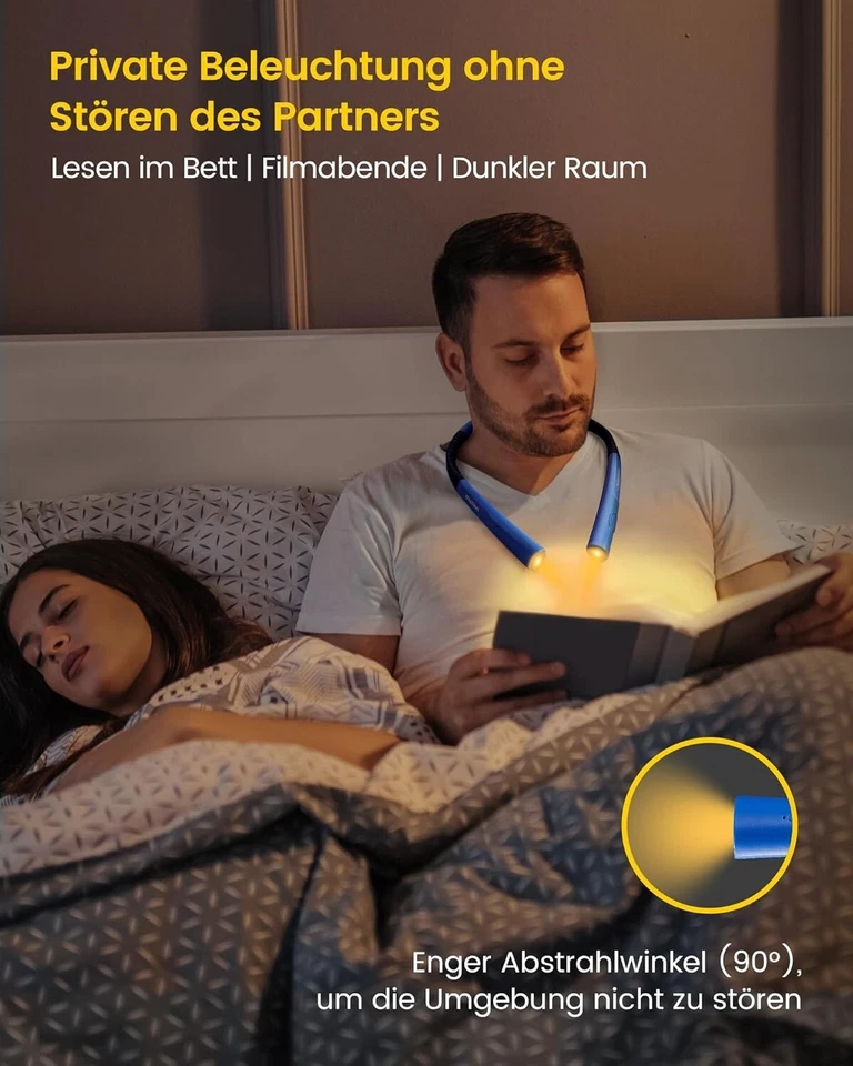 Glocusent Hals Leselampe 3 Farben 3 Helligkeitsstufen LED Buchlampe 30 min Timer - Bild 3 von 4