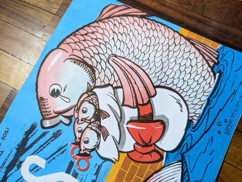 ORIGINAL SOVIET Russian Ecology POSTER - Dirty water USSR save nature eco fish - Picture 3 of 8