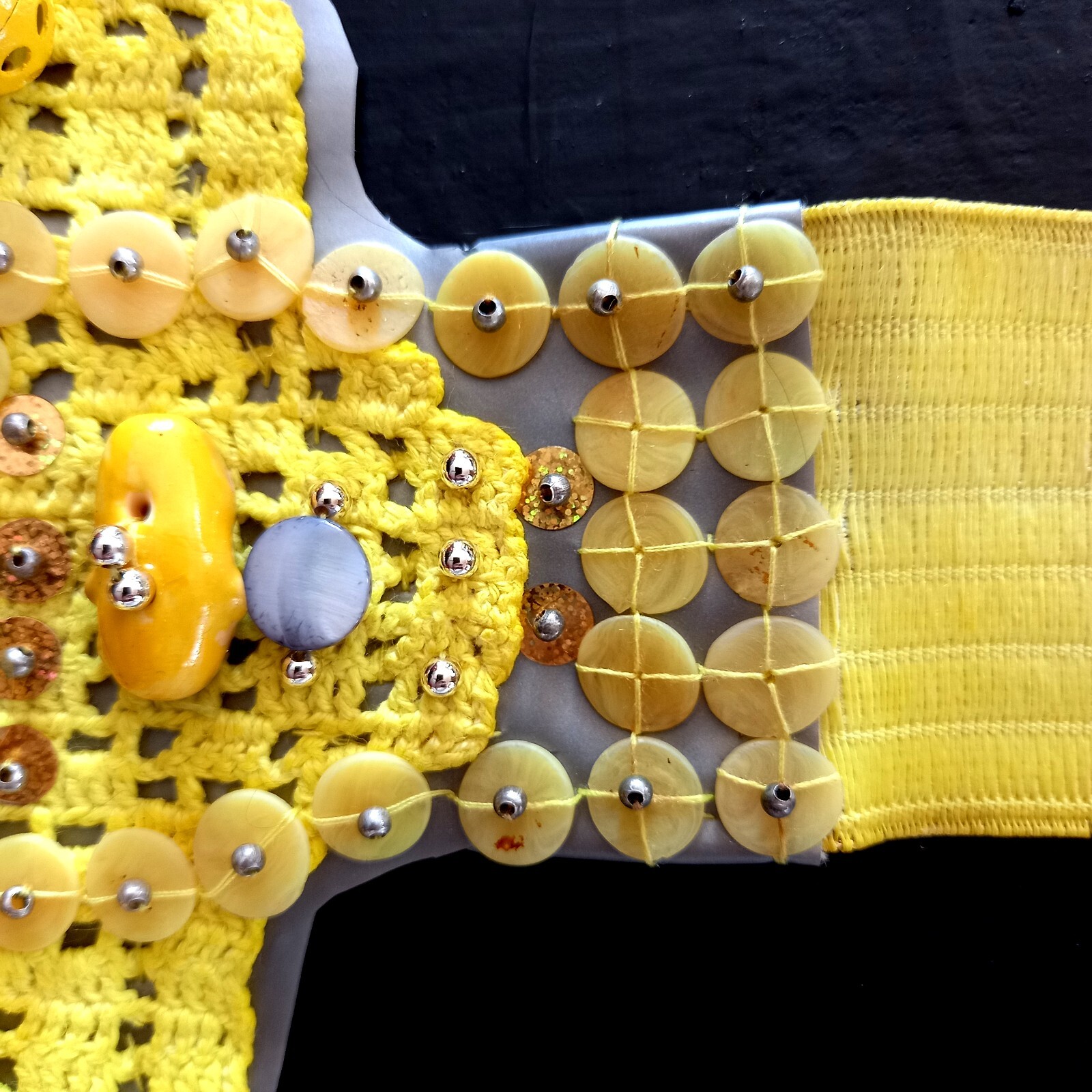 Big Belt Woman Accessories Faux Leather Sequin Crochet Yellow Embroidered Strass image 9