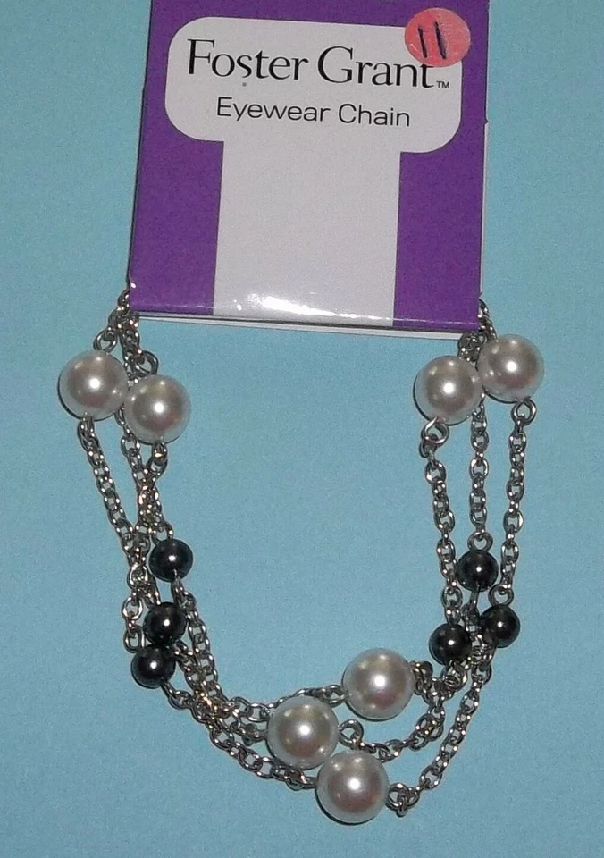 Soporte para cuello cuentas perlas blancas y negras cadena plateada anteojos Foster Grant #11 Foto 2 de 2