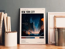 New York Vintage - Manhattan Retro Style Canvas 12x16 inches Framed