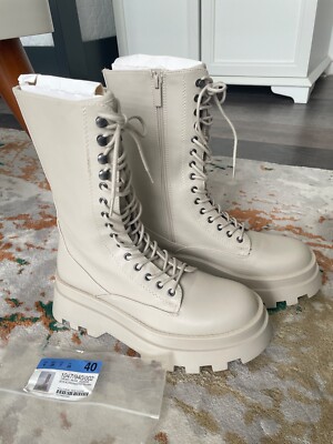 NEW Pull Bear Ladies Lace-up Chunky Combat Cream Below