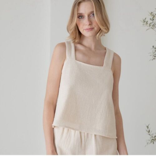 Laude the Label x Madewell Cross Back Minimalist Tank Top Ivory Cream Small - Picture 1 of 11
