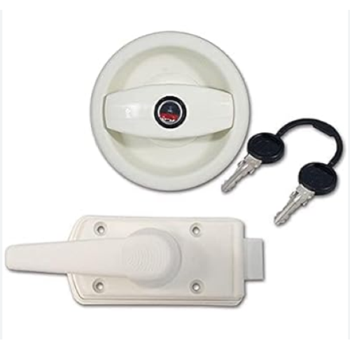 Accessoire Véhicule Loisirs Serrure à Cliquet Quadro Blanc - Caravane, Camping-Car - Étanche, 2 Clés - Montage 24-45mm Serrure Caravane Camping Car Blanc