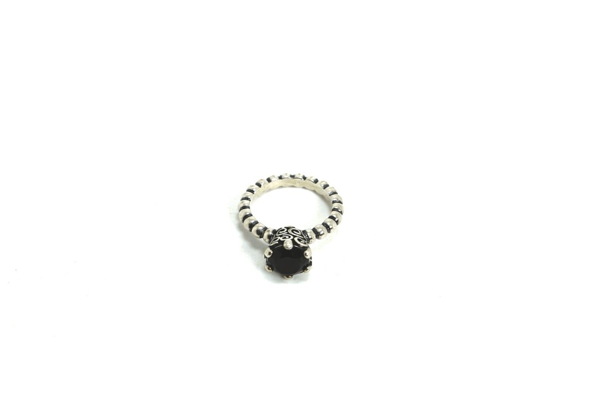 Pandora Sterling Silver & Faceted Black Spinel Ring, Size 5