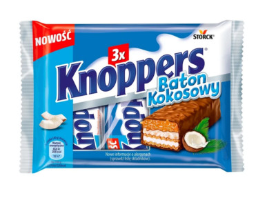 KNOPPERS - COCONUT NUT BAR - 3x40G - DELICIOUS CHOCOLATE WAFER MILK CREAM NUGAT