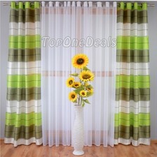 Pair Striped Curtains Printed Ready Made Eyelet Ring Unlined