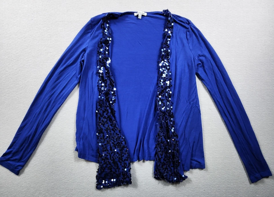 Cárdigan brillante manga larga frente abierto detalle lentejuelas para mujer talla mediana azul Foto 2 de 4