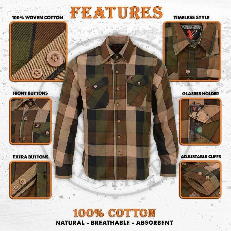 Milwaukee Leather 11667 Men's Brown and Beighe Long Sleeve Cotton Flannel Shirt - Image 2 of 4