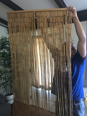 Vtg Blind Tiki Room Hippie Boho Door Way Wood Bamboo Bead