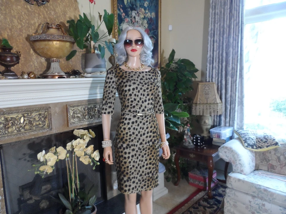 Vestido Vaina Blumarine Marrón Estampado Multi Leopardo Cinturón Talla IT 40 - US 4 Foto 4 de 4