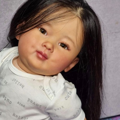 Artist Finished Reborn Baby Doll 28" Toddler Girl Long Hair Cloth Body Kids Gift - Picture 3 of 6