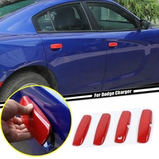 For 2010 - 2023 Dodge Charger ABS Red Look Side Door Handle Decor Cover Trim 4P