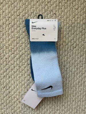Nike Everyday Plus Cushioned Crew Socks Mens Size 12-15 Dri-Fit Blue 2 Pairs New