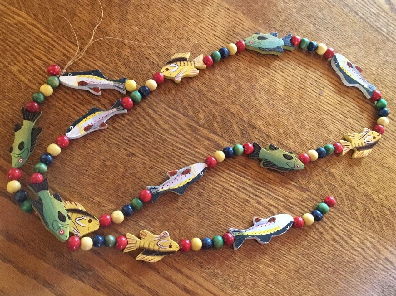 1 Strand of Vintage Wooden Fish & Bead Garland - 44”