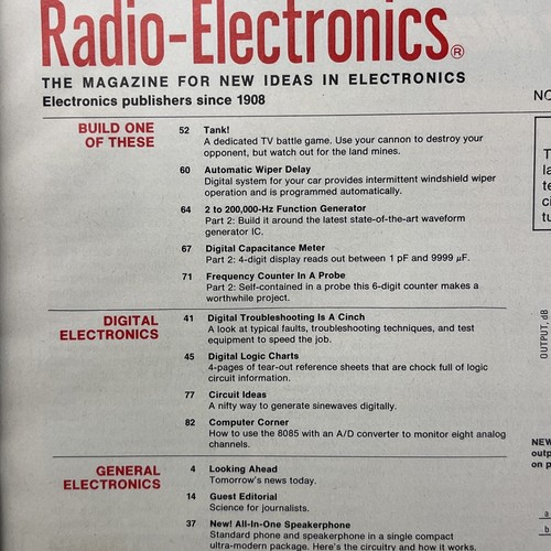 RADIO ELECTRONICS Magazine Vintage Nov 1978 - Video Tank Game - Picture 2 of 3