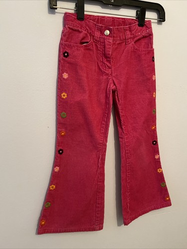 GYMBOREE Pink Corduroy Embroidered Flowers Pant Sz 5 Flared Pockets EUC - Picture 2 of 8