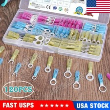 120Pcs Heat Shrink Wire Connectors Electrical Ring Fork Spade Crimp Terminal Kit