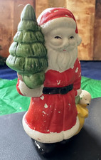 Vintage Rare Santa Holding Toy Bag With Puppy Decorated Tree Fair Condition