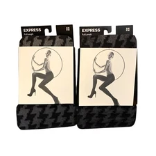 2 Pack of Express Full Length Patterned Zig Zag Nylon Tights Sheer Black S/M New