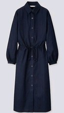 JW Anderson X Uniqlo Midi Dress Womens Small Navy Blue Oversized Button Up