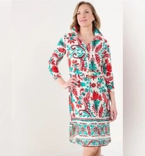 Anthropologie Fig Flower Shirt Dress Size Small Linen Blend w/ Belt Bohemian