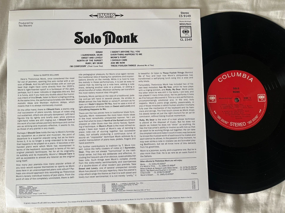 Thelonious Monk – Solo Monk LP (NM/EX) [Euro Press, 180g] MUSIC ON VINYL - Image 4 of 4