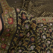 Sanskriti Vintage Black Sarees Pure Georgette Hand Bead Sequins Woven 5 Yd Sari