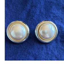 Gold Tone Clip-On Stud Earrings Simulated Whi...
