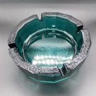 BLENKO MCM 1960’s Aqua/Teal Octagon Ashtray Heavy Thick pebbled glass