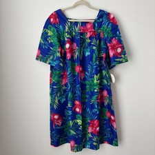 NEW Hilo Hattie Dress Womens Large Blue Pink Floral Tropical Hawaiian Muumuu USA