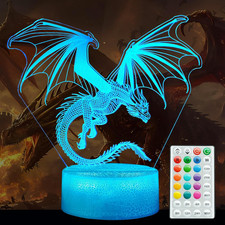 Dragon Night Light, Dragon Gifts, 3D Illusion Lamp with 16 Colors Changing, Time