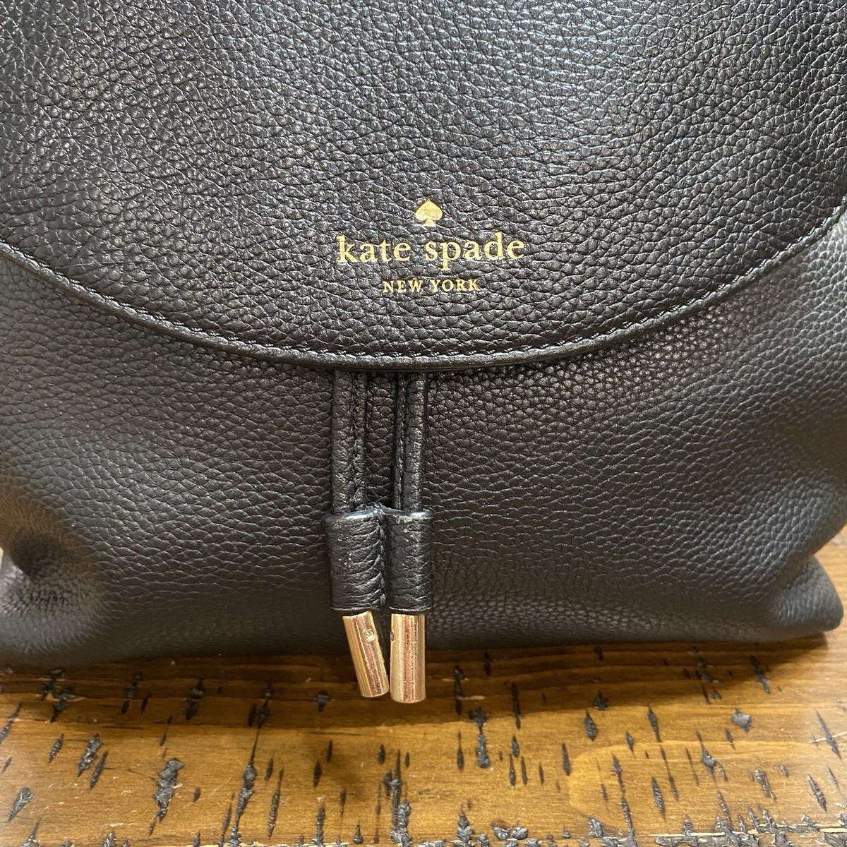 Kate Spade Black Pebbled Leather Drawstring Backpack Bag  display picture 1