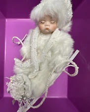 Collections Etc.Porcelain Doll In Sleigh Dressed In White Orig Box  Stunning