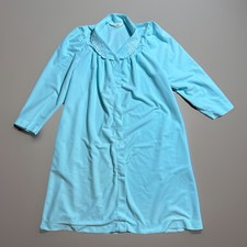 VTG SHAWDOWLINE Nightgown House Dress MED Blue Embroidered Long sleeve Muumuu