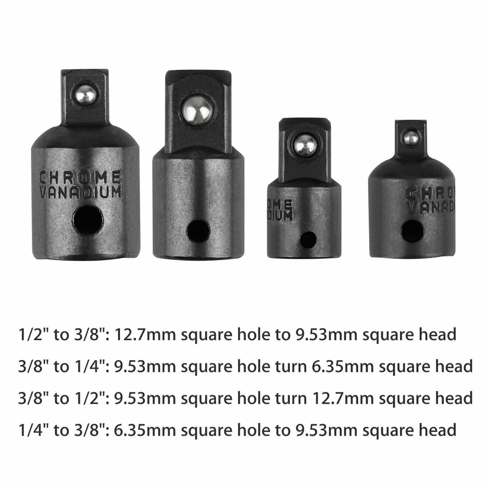 4PCS 3/8" to 1/4" 1/2 inch Drive Ratchet SOCKET ADAPTER REDUCER Air Impact KITS - Image 3 of 4