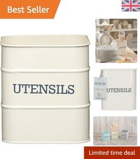 Image of 15 x 16 cm Vintage-Style Cream Utensil Holder - Durable Carbon Steel Kitchenware