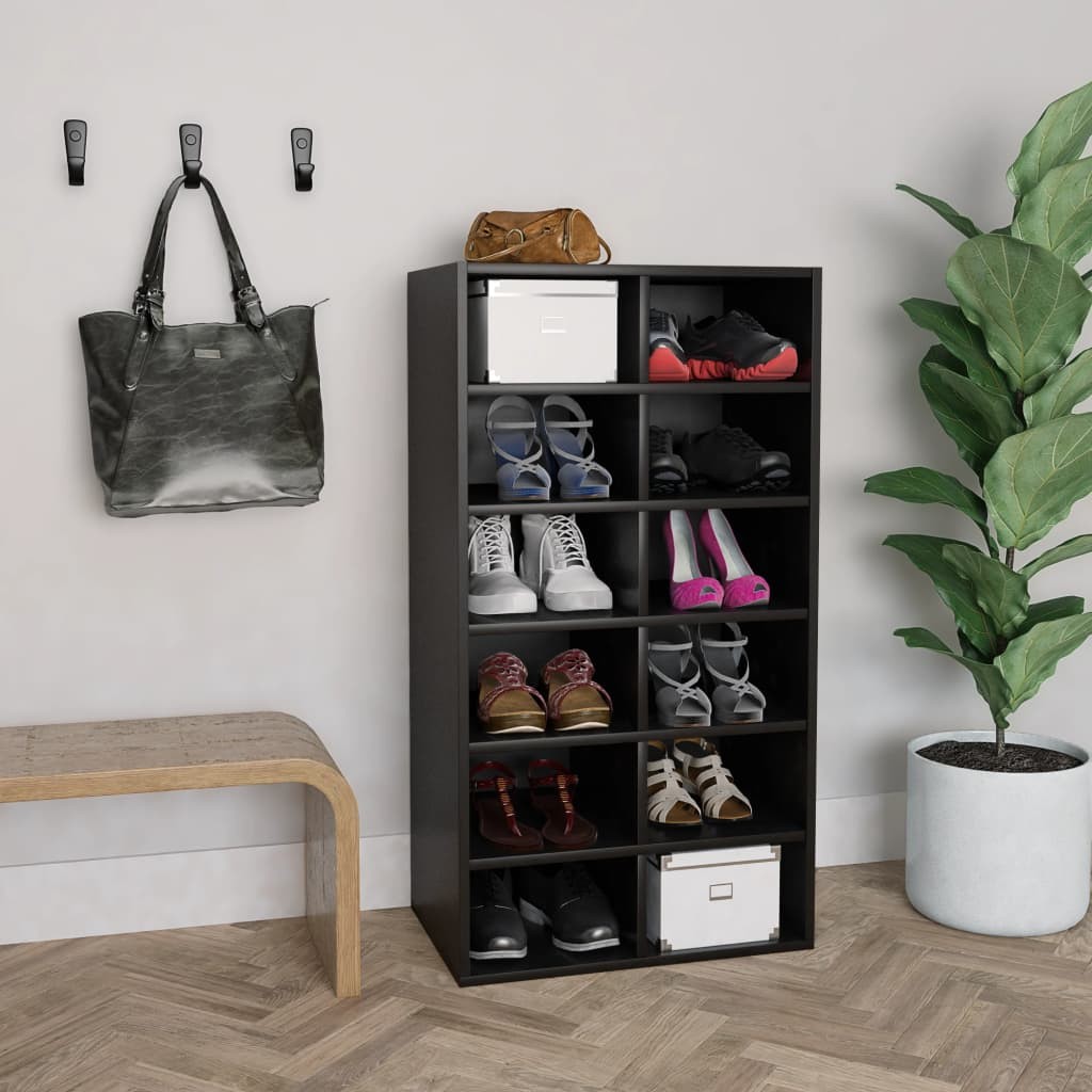 Scarpiera Tecnica Nera 54x34x100,5 cm Legno Multistrato | Durata Top