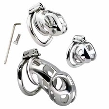Stainless Steel Male Cobra Cage Chastity Device with Wrench Arc Rings Lock
