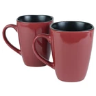 Corelle Hearthstone Stoneware Mugs – Chili Red/Black Square – 14 oz – Set of 2