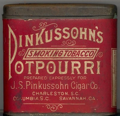 ANTIQUE ADVERTISING PAPER LABEL ''Pinkussohn's Tobacco Tin'' $.15 SAVANNAH GEORGIA
