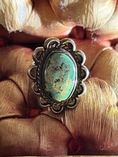 Antique Navajo Sterling Silver Turquoise Ring Size 6.5 7.7 grams Vintage