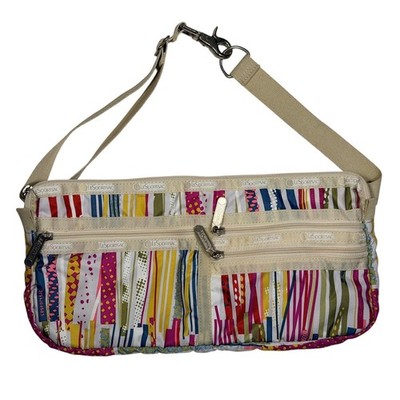 LeSportsac Multi Zipper Shoulder Colorful Abstract Stripe Nylon Crossbody Bag