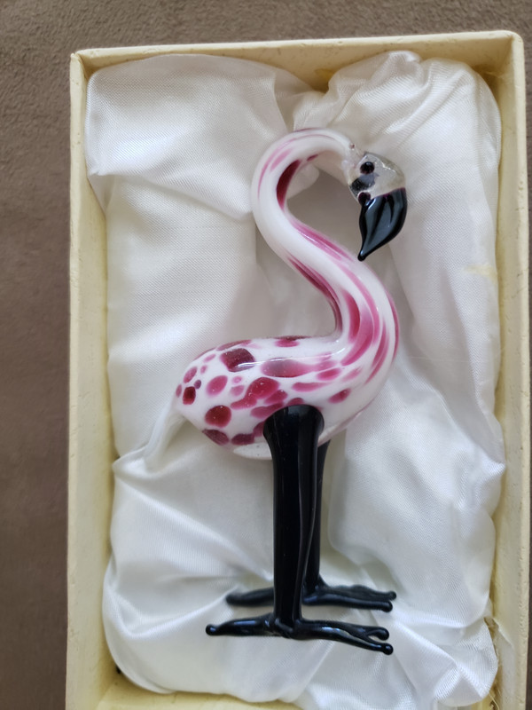 Murano-Style Hand Blown Art Glass Miniature FLAMINGO Bird Figurine Decor