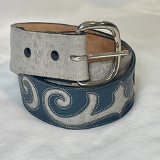 Vintage TONY LAMA Cowhide Leather Western Belt Unisex Size 28 Blue  Gray USA