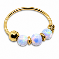 Opal Nasenring Ab 9Kt Gold 8Mm 22G (0,6Mm) 3 Klare Perlen Septum Tragus Piercing
