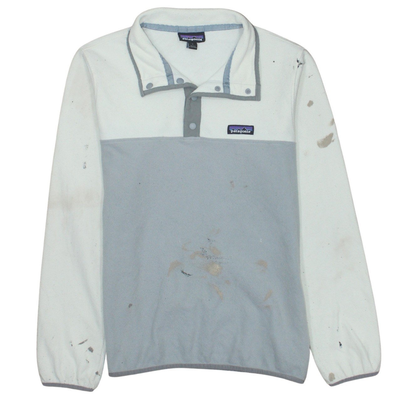 Patagonia Womens Fleece Jumper Grey White Snap Neck Pullover Outdoor L